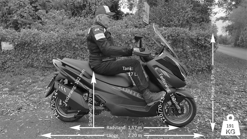 So sitzt es sich auf dem Zontes 368E: Harley-Style, falls gewünscht.